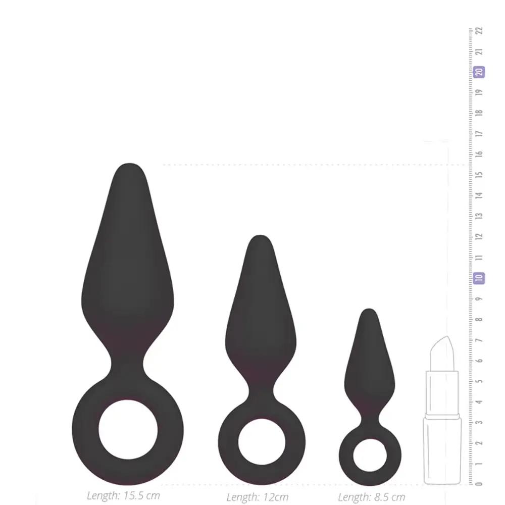 Plug anal noir avec anneau de rétraction - Set