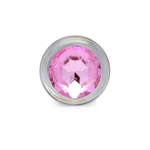 Plug anal en verre avec pierre précieuse rose - Grand